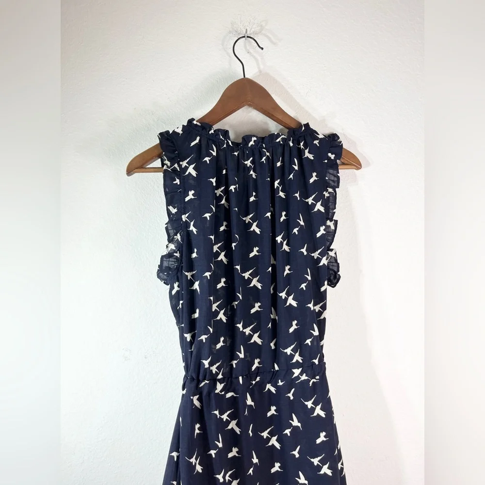 MISA Los Angeles Martina Midi Dress Navy Birds Sz L - Picture 4 of 9